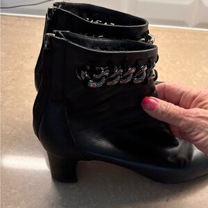 Valentino Black Leather Ankle Boots with Chain Detail